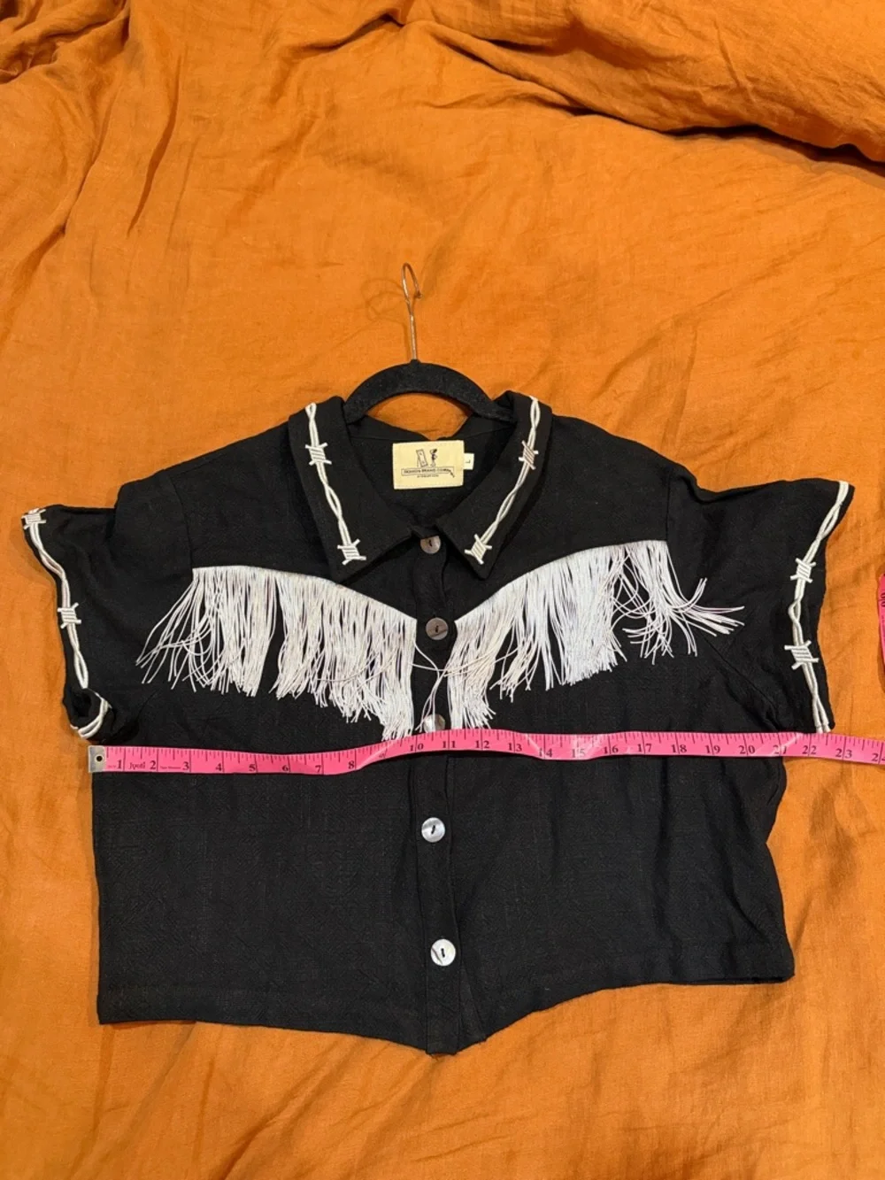 Linen Pammy Fringe Blouse in Black - Picture 3 of 7